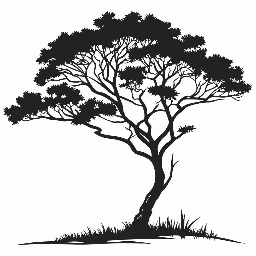 Silhouette Of Tree On White vector