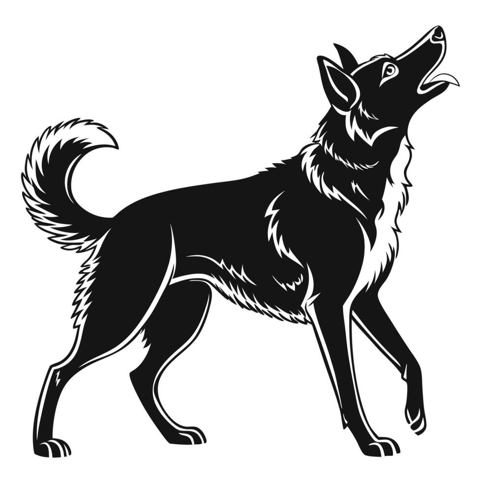 Silhouette Of Howling Dog Black And White vector