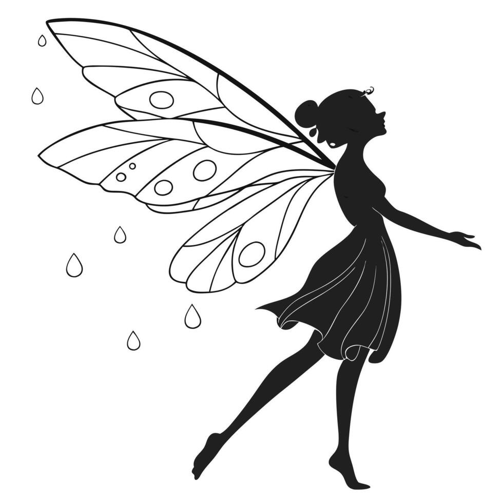 Silhouette Of Fairy With Rain Wings vector