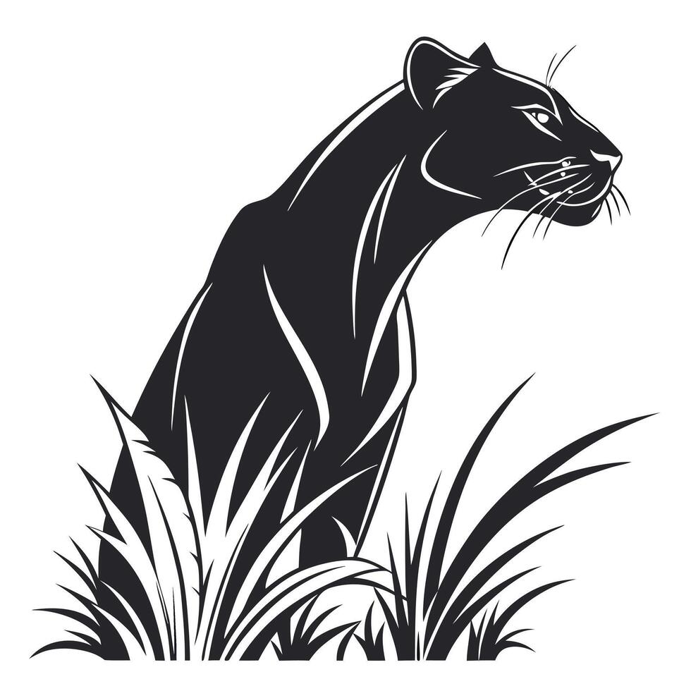 Silhouette Of Panther In The Grass vector