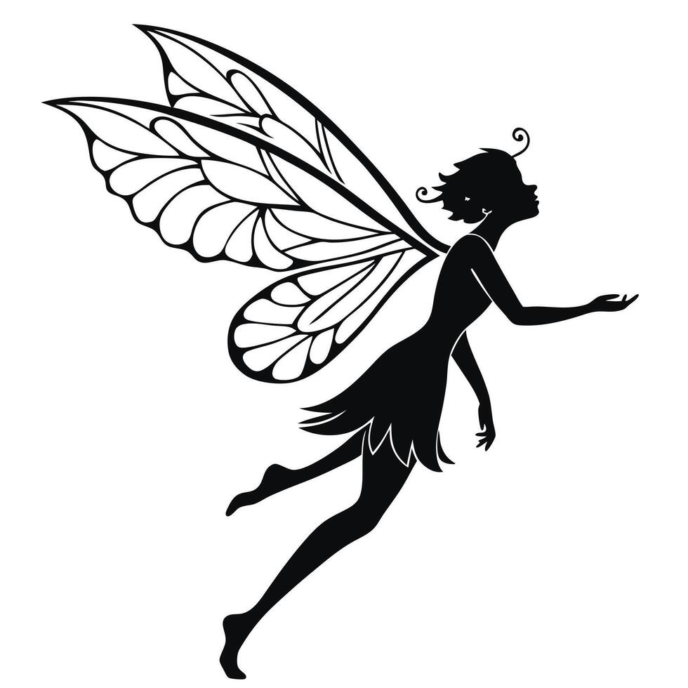 Silhouette Of Flying Fairy Holding Something vector
