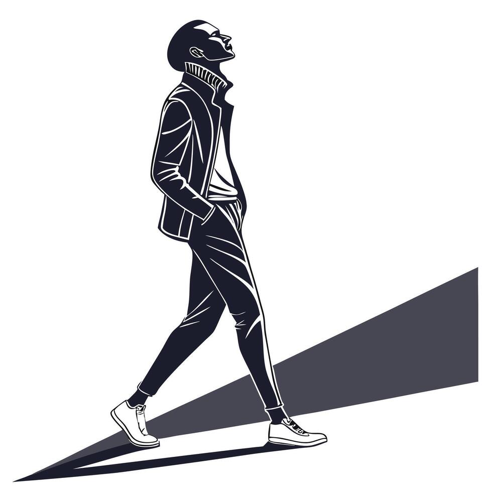 Stylish Man Silhouette Walking Forward Illustration vector