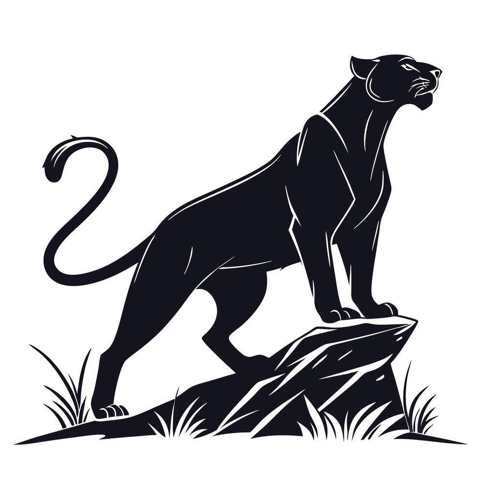 Silhouette Of Panther On A Rock vector