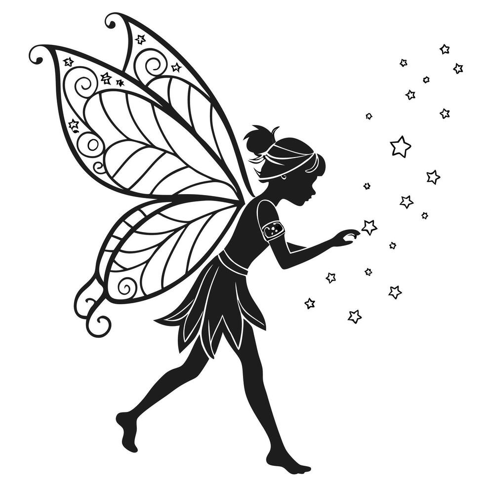 Silhouette Of Fairy With Stars Around vector
