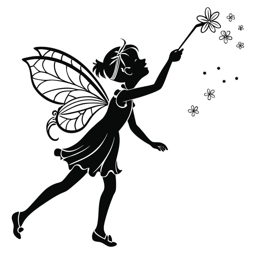 Silhouette Of Fairy With Flower Wand vector
