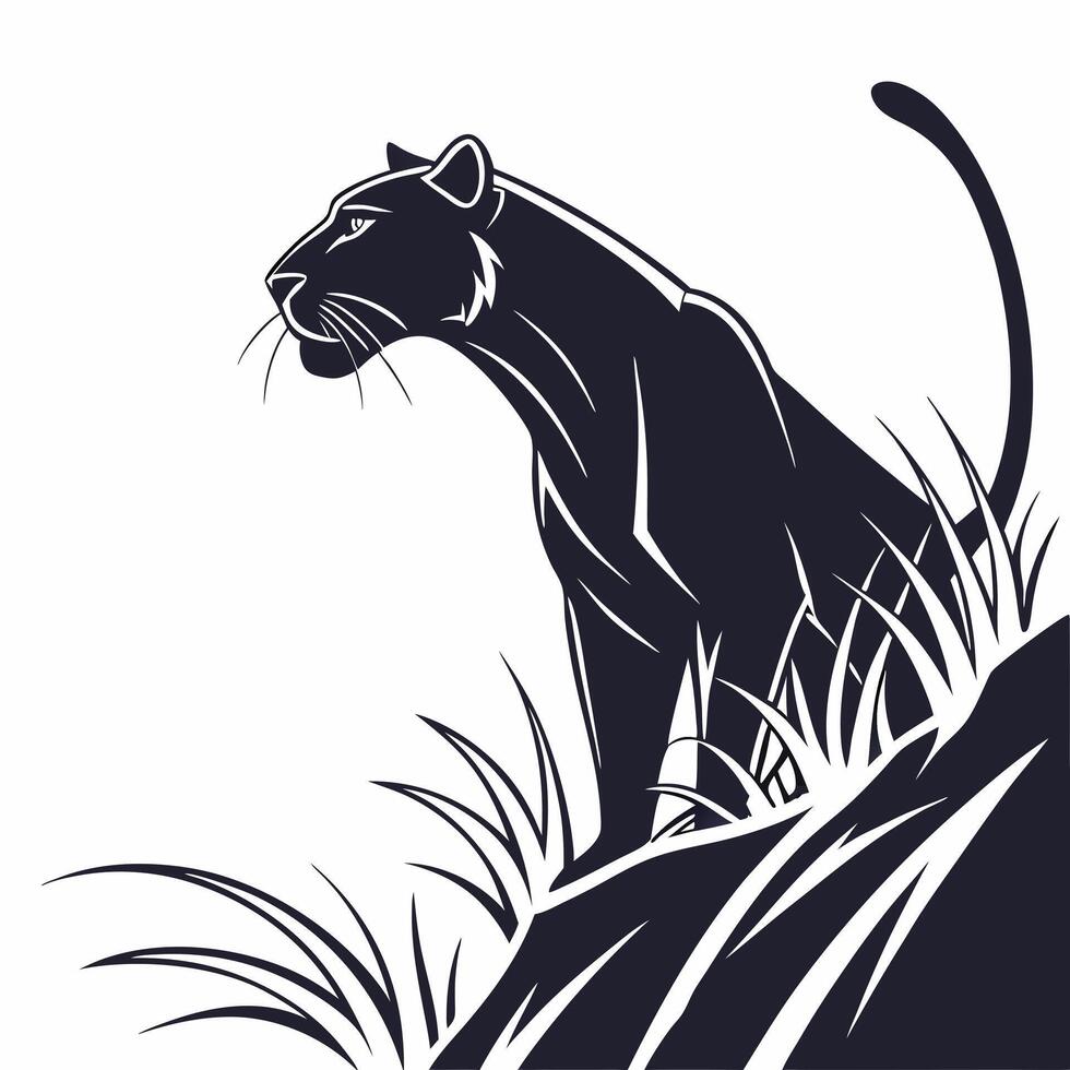 Striking Panther Silhouette In Tall Grass vector