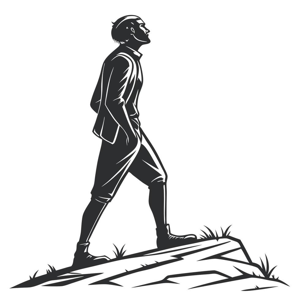 Silhouette Of Man Standing On Rock vector