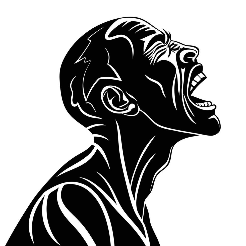Silhouette Of Man Screaming In Pain vector