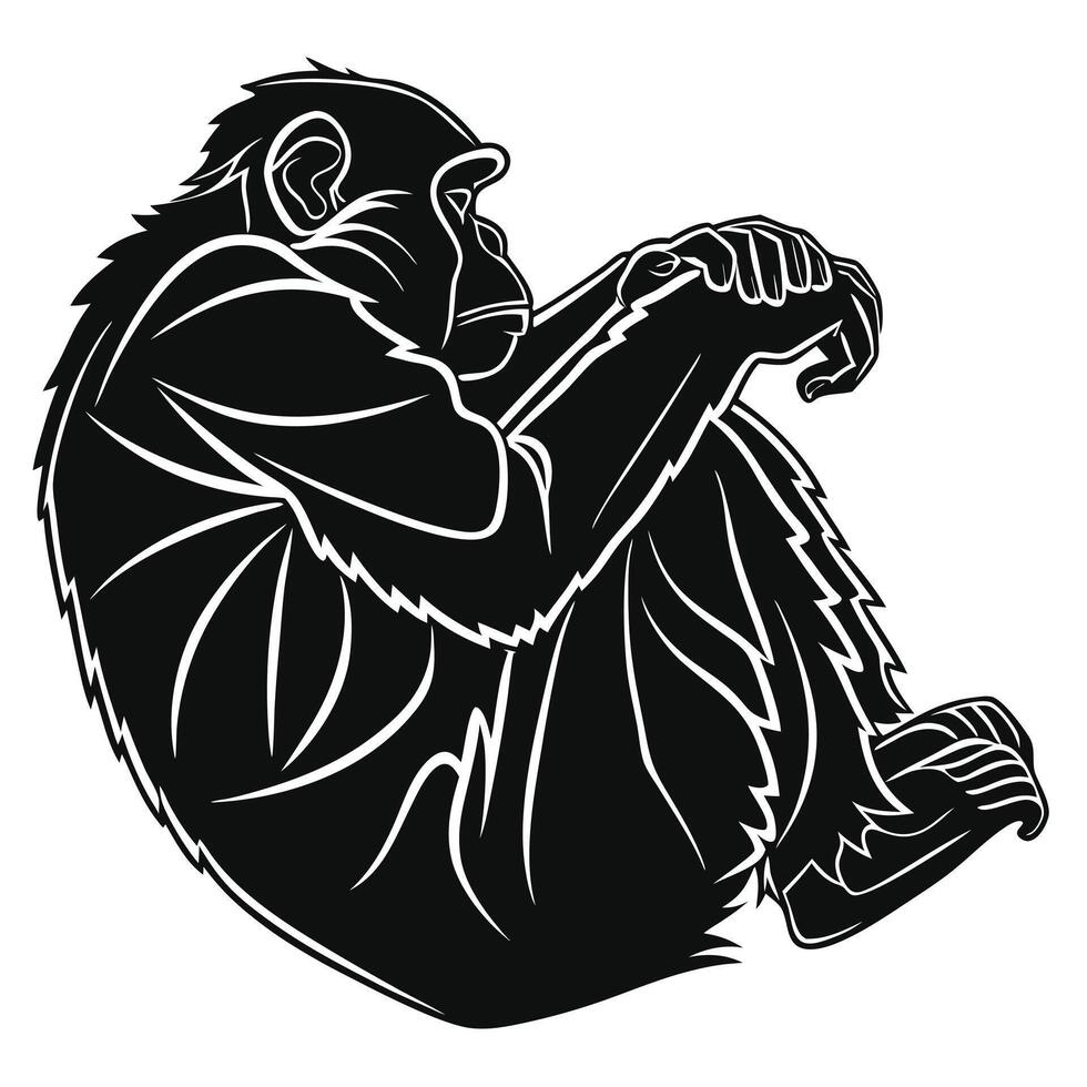 Stylized Chimpanzee Isolated Monochrome Artwork vector