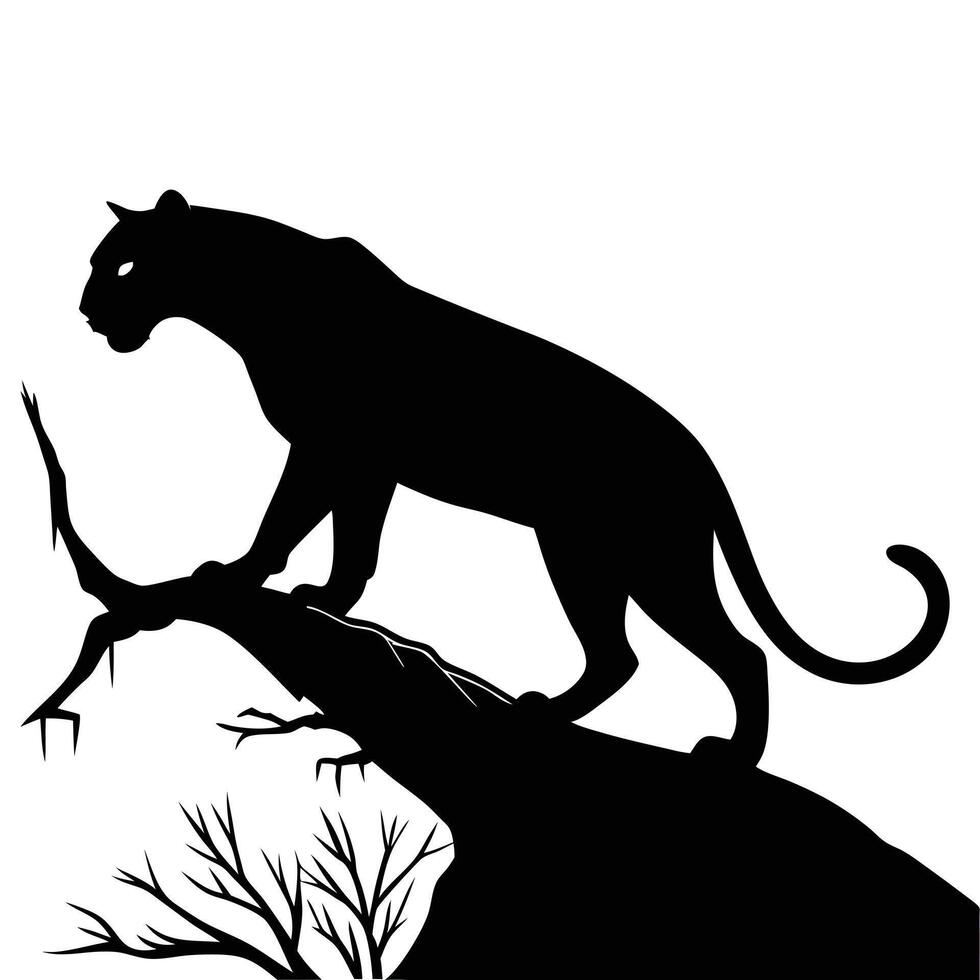 Silhouette Of Panther On A Tree vector