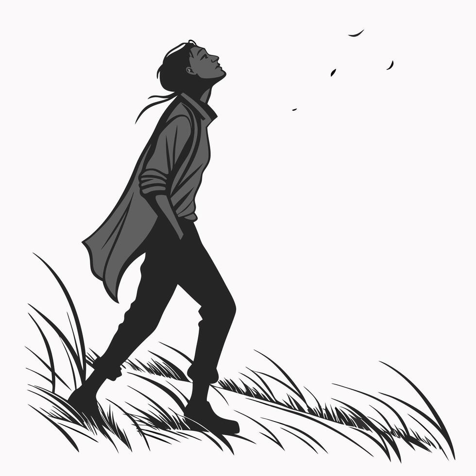 Woman Walking And Looking Upward Art vector