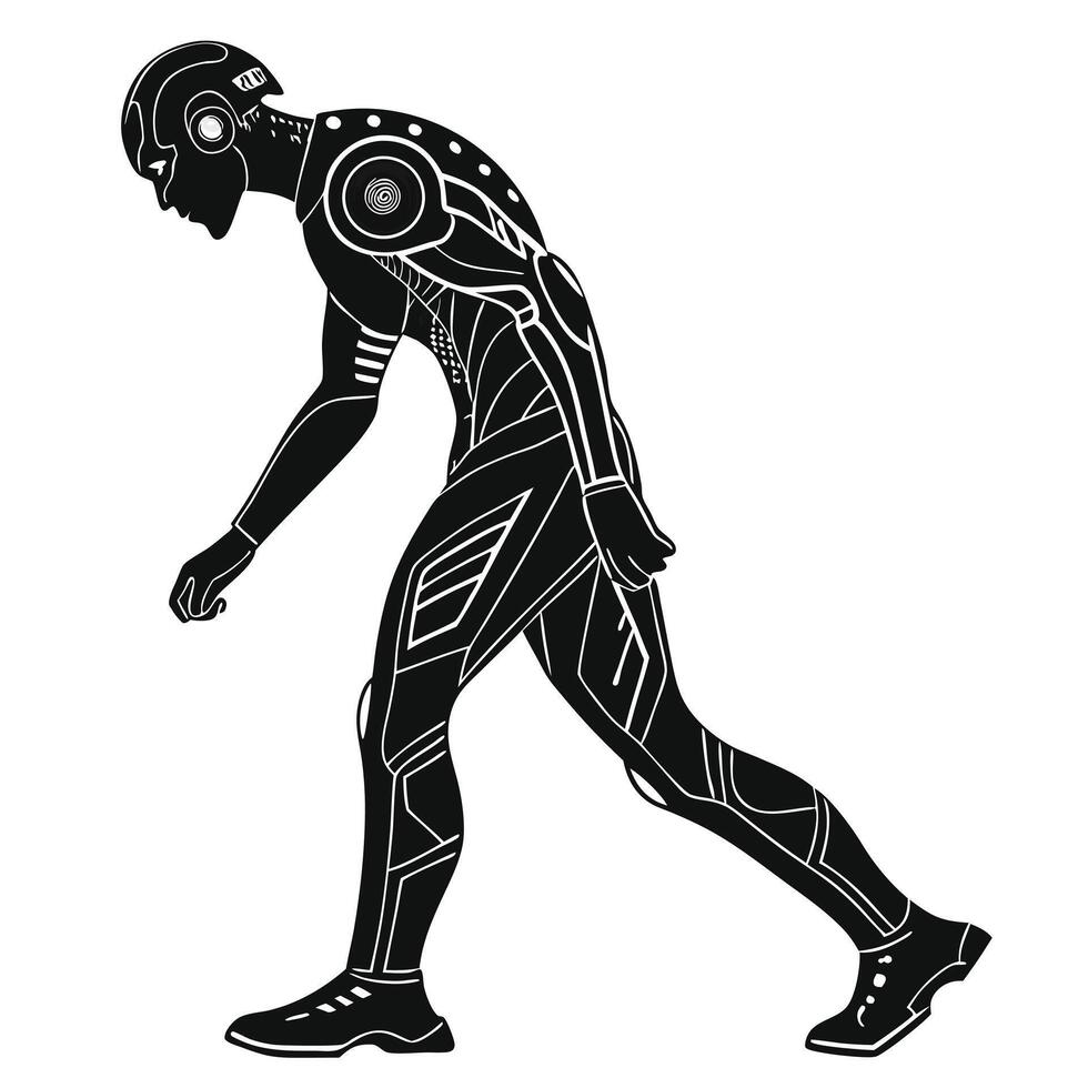 Walking Black Silhouette Robot Graphic Design vector