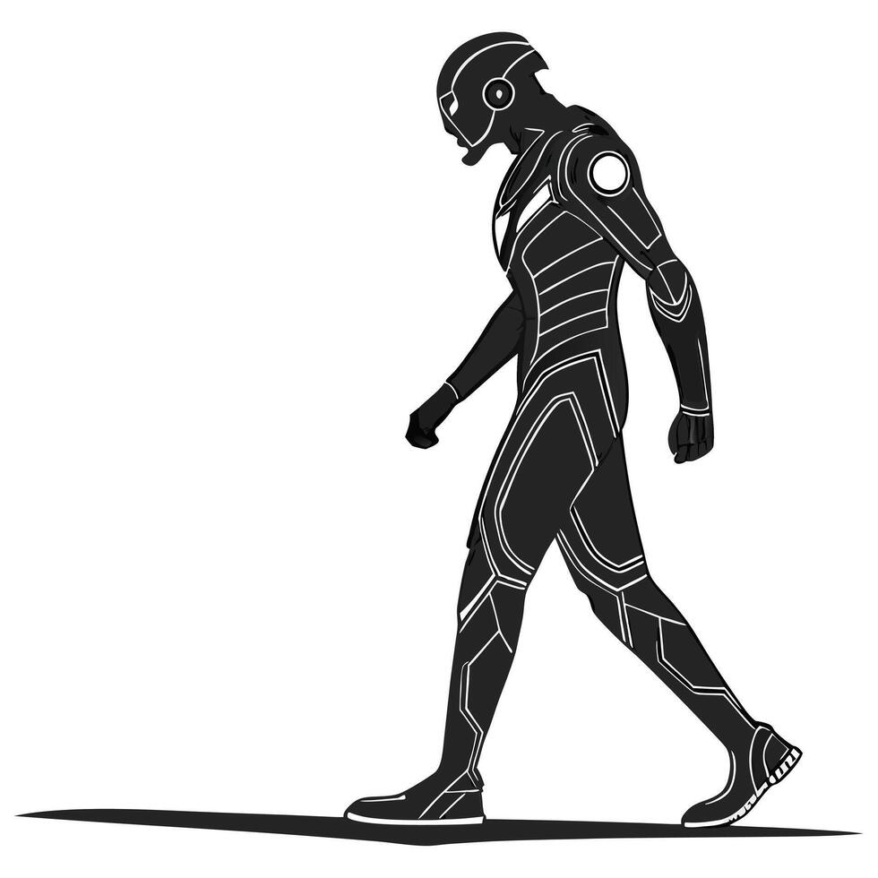 Walking Futuristic Soldier In Black Suit vector
