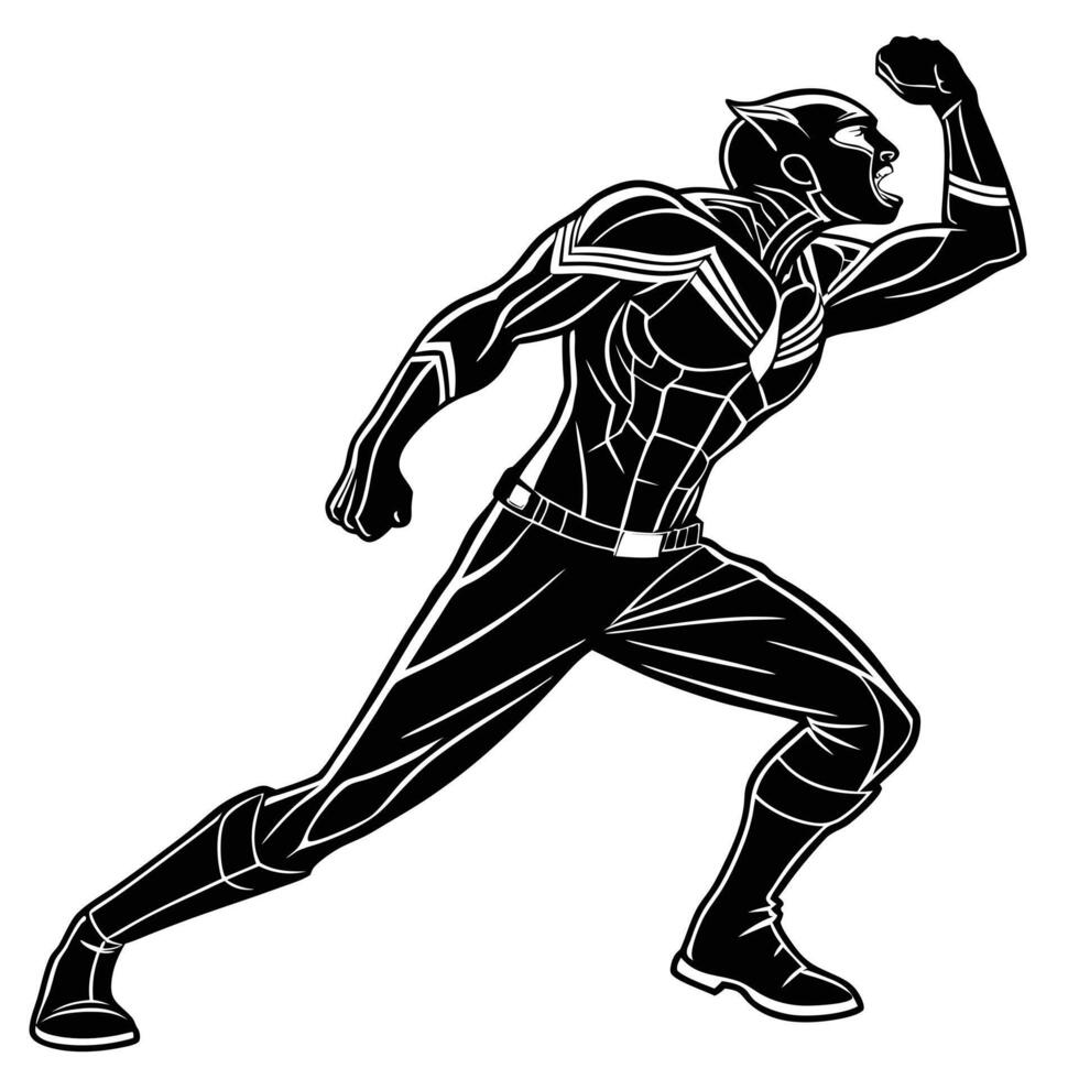 Superhero Running Illustration Black And White vector