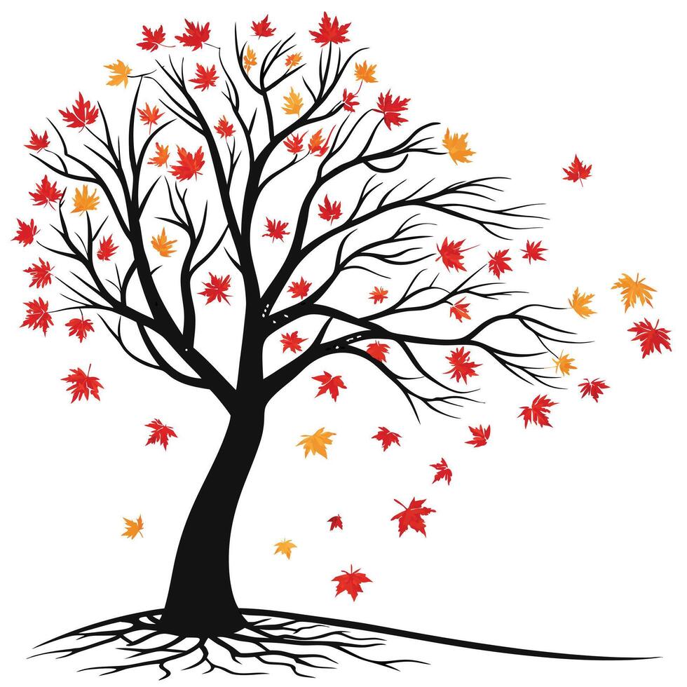 Autumn Maple Tree With Falling Leaves vector