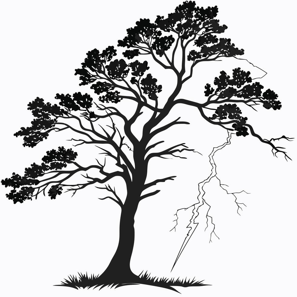 Black And White Tree Lightning Silhouette vector