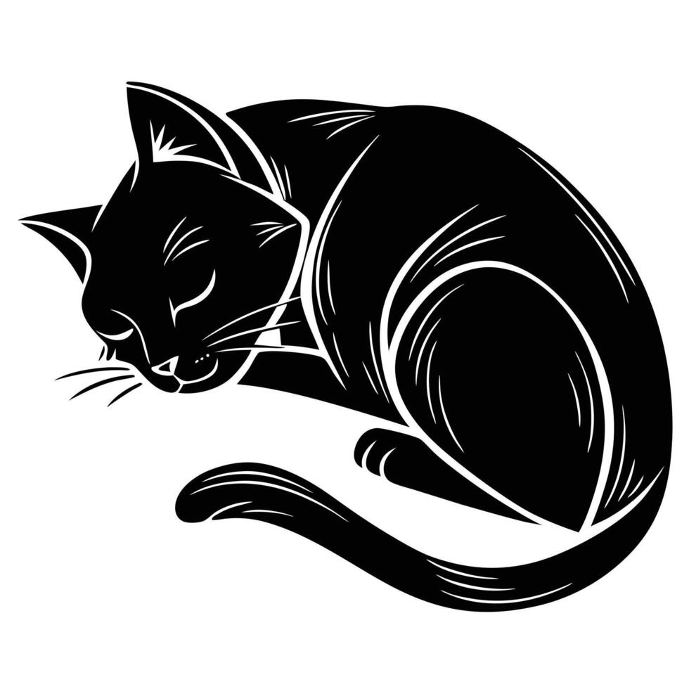 Black Cat Sleeping Curled Illustration vector