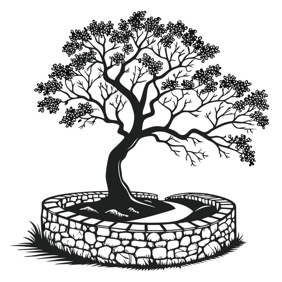 Black And White Blooming Tree vector