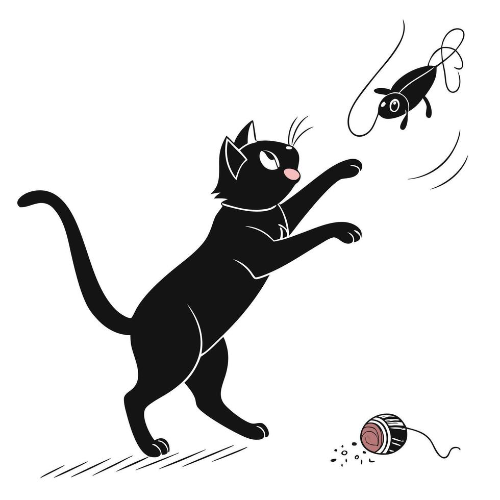 Black Cat Cartoon Playing With Toys vector