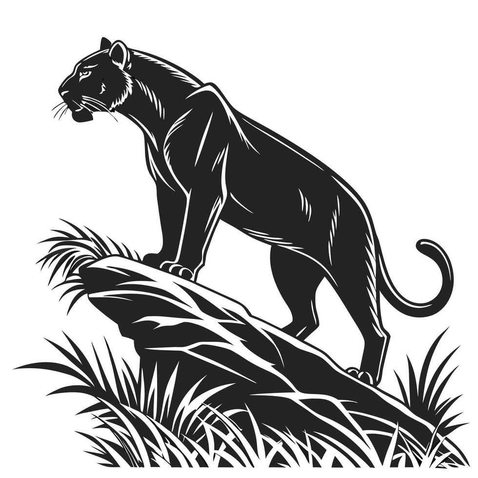 Black Panther On A Rock Art vector