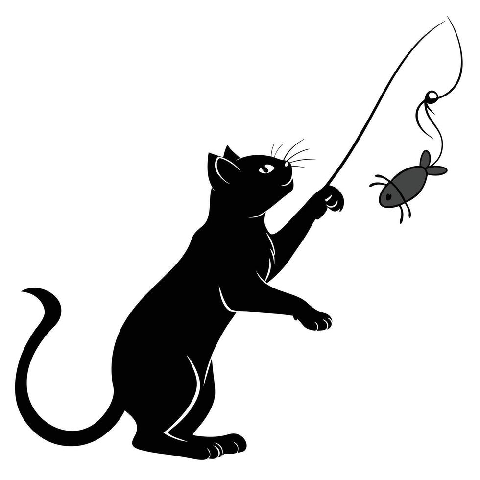 Black Cat Playfully Fishing For Toy vector