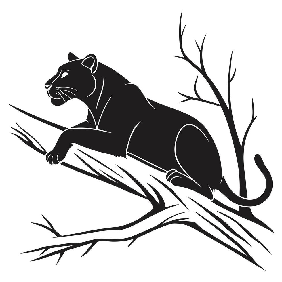 Black Panther Silhouette On Tree Branch vector