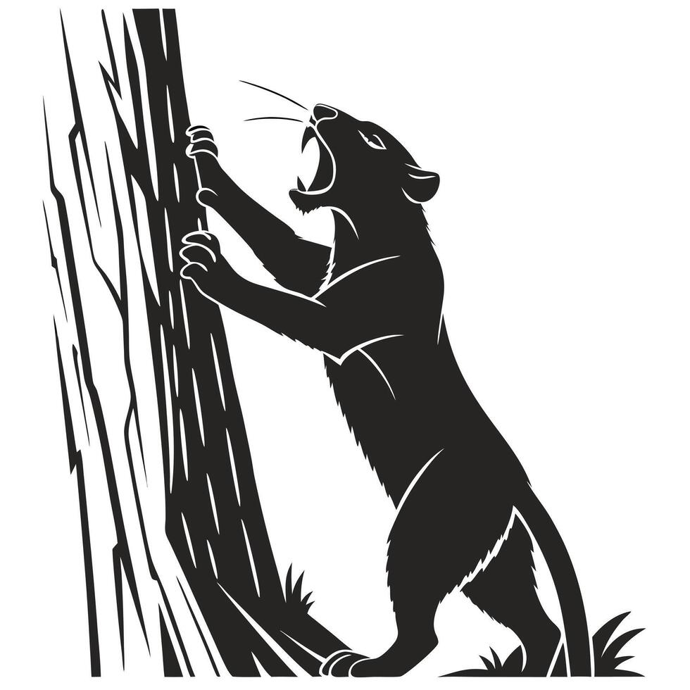 Black Rude Panther Climbing Tree Silhouette vector