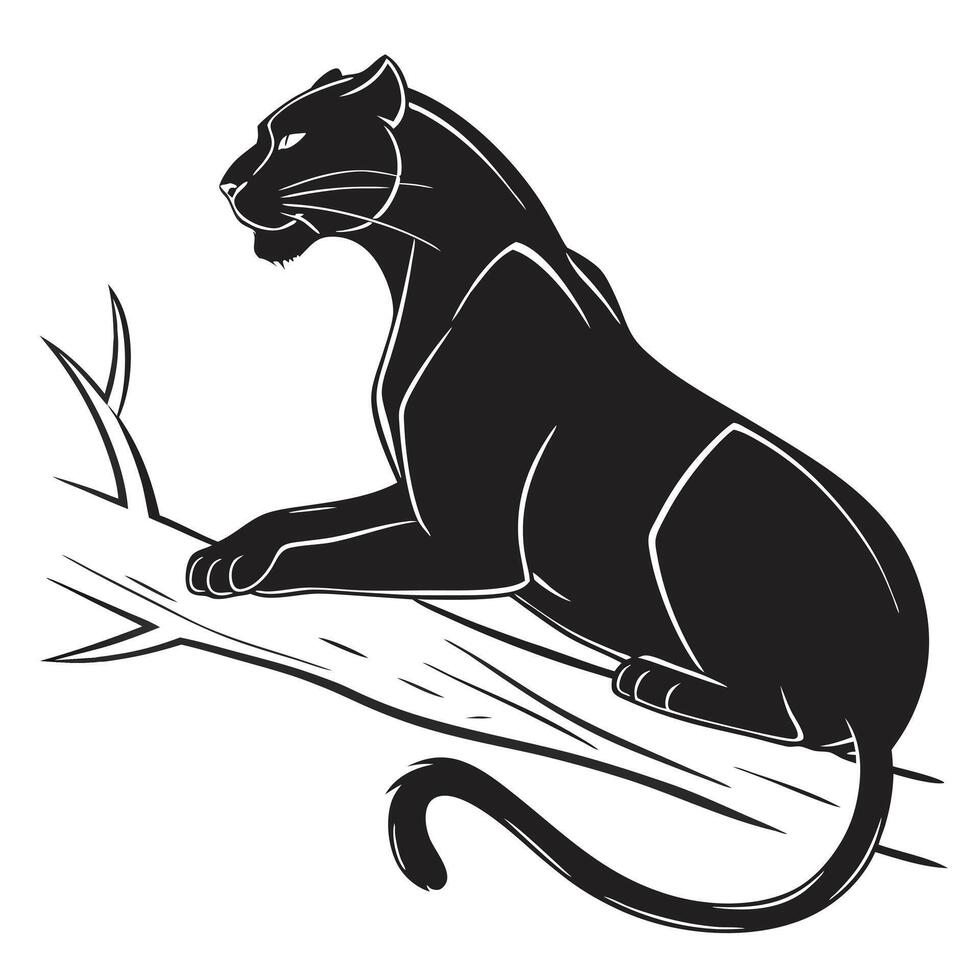 Black Panther Lounging On A Tree Branch vector