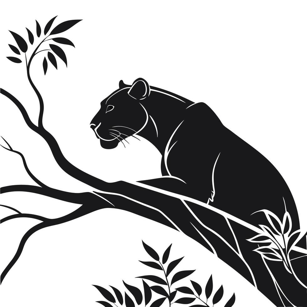 Black Panther On Tree Branch Silhouette vector