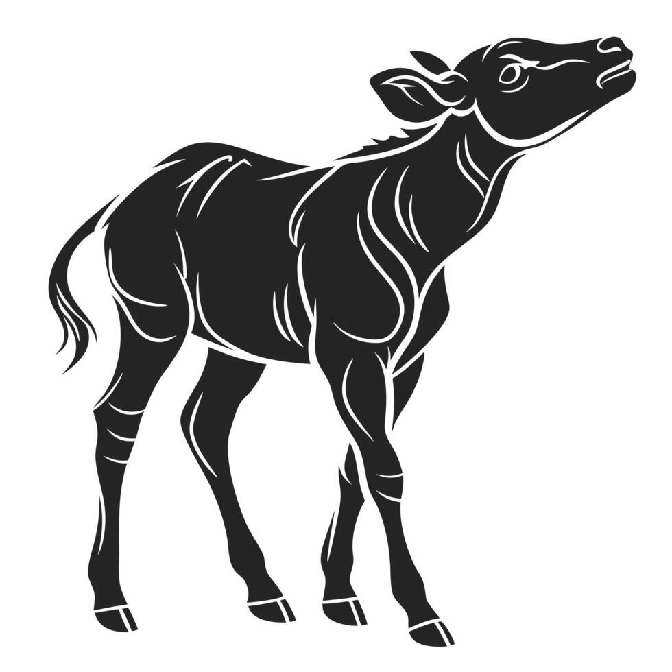 Calf Looking Up Silhouette Illustration vector