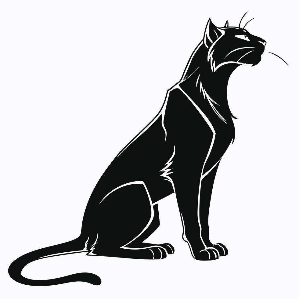Elegant Black Panther Silhouette Sitting Calmly vector