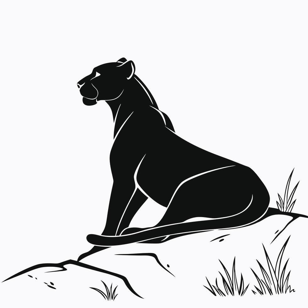 Panther Silhouette On A Rock Black vector