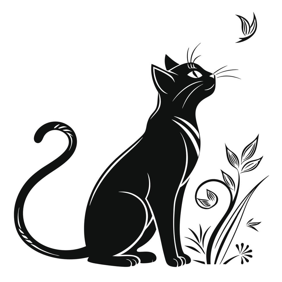 Cat And Butterfly Illustration Design vector