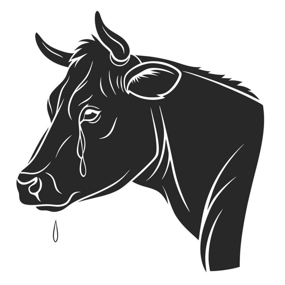 Crying Cow Silhouette Illustration Design vector