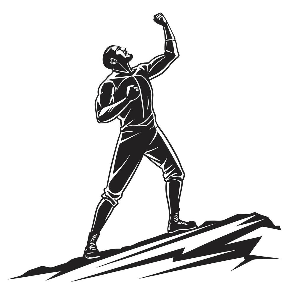 Champion Atop Mountain Black Illustration vector