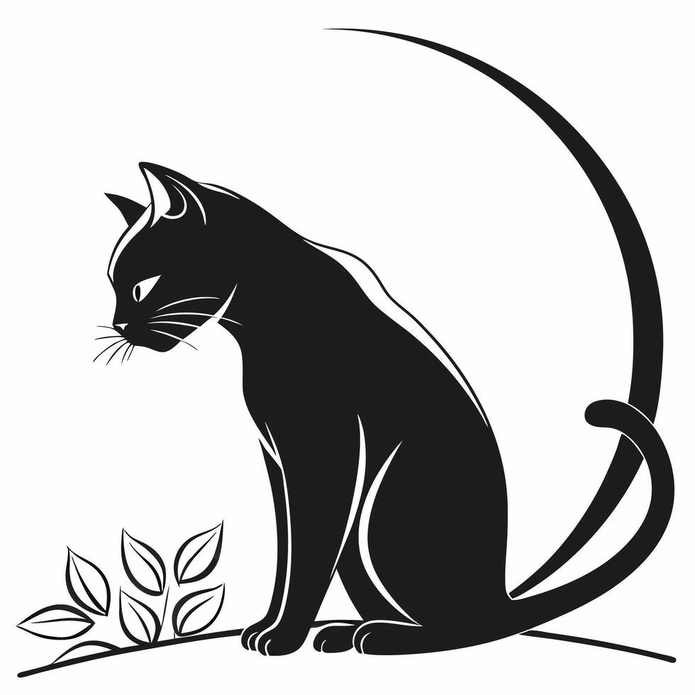 Elegant Cat Silhouette With Floral Detail vector