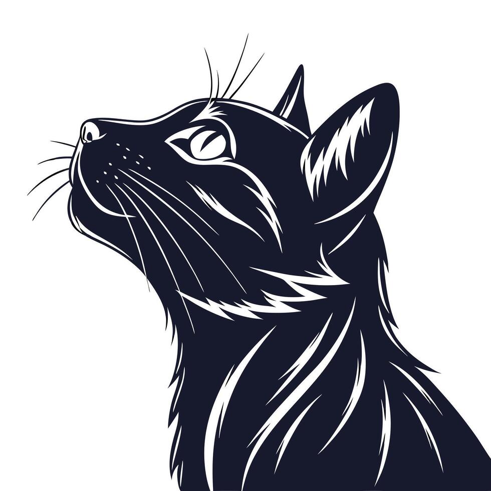 Elegant Black Cat Looking Up Illustration vector