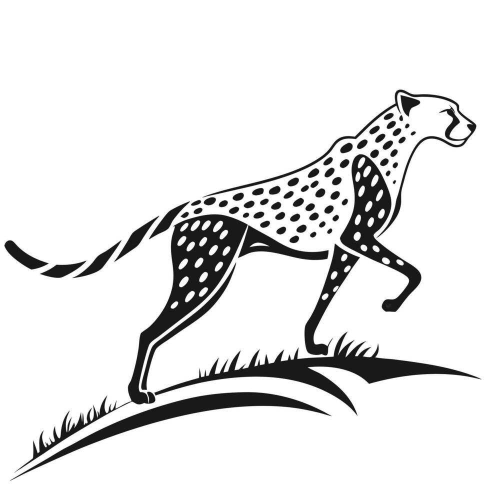 Elegant Cheetah Walking Black And White vector
