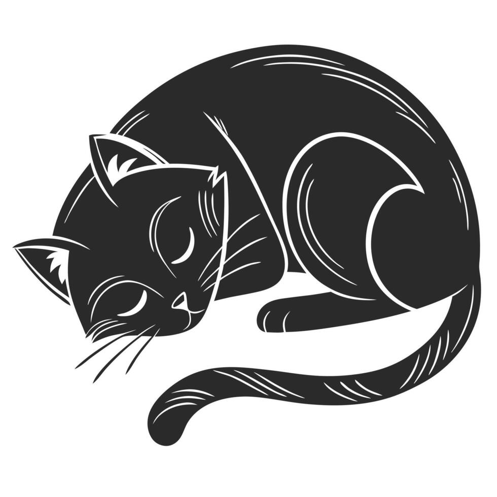 Sleeping Cat Curled Up Illustration vector