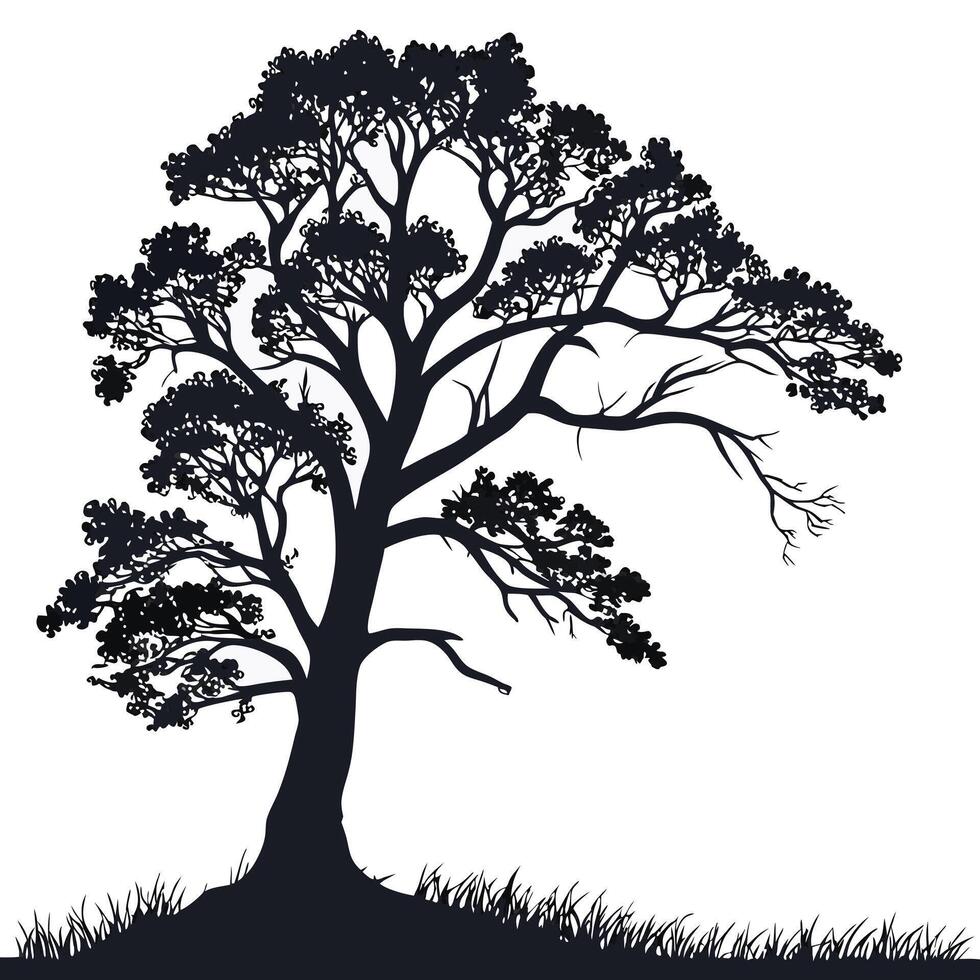 Lonely Silhouette Tree On Ground vector