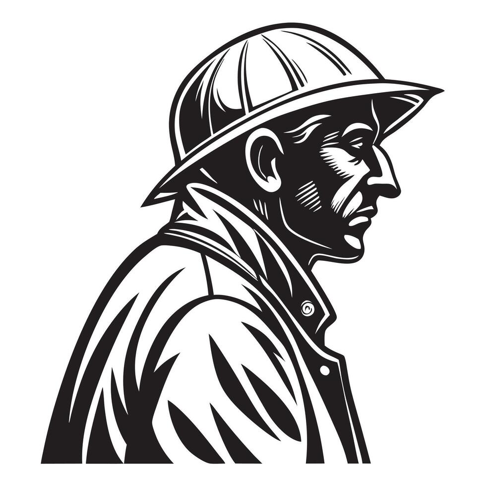 Firefighter Profile Silhouette Black And White vector