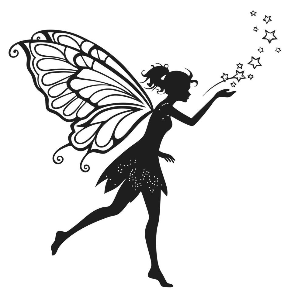 Fairy Silhouette Spreading Stars Illustration vector