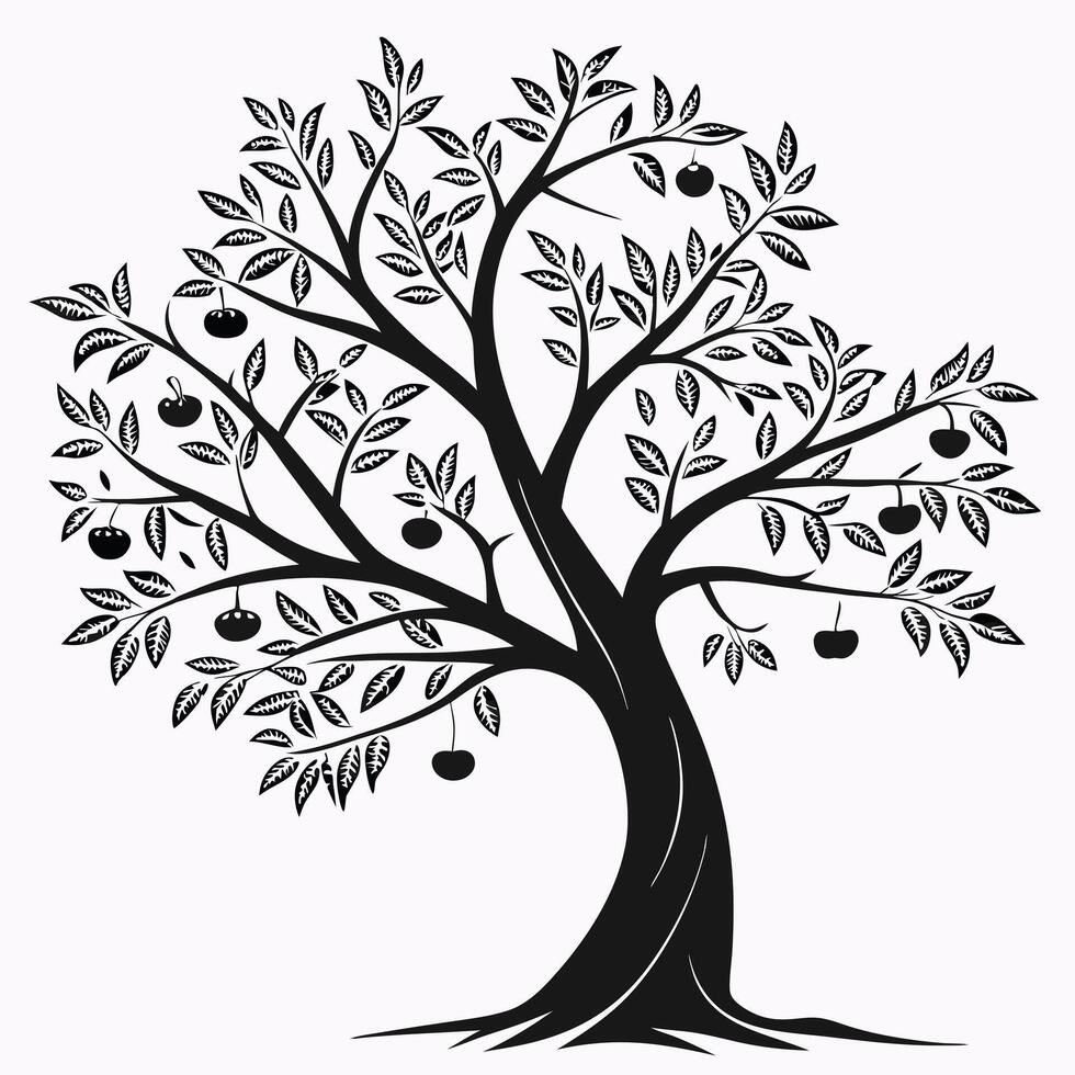 Fruit Tree Silhouette With Apples vector