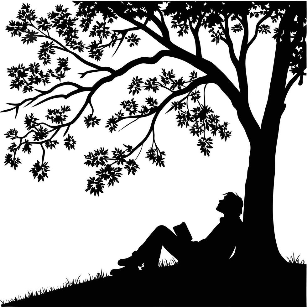 Man Reading Book Under The Tree vector
