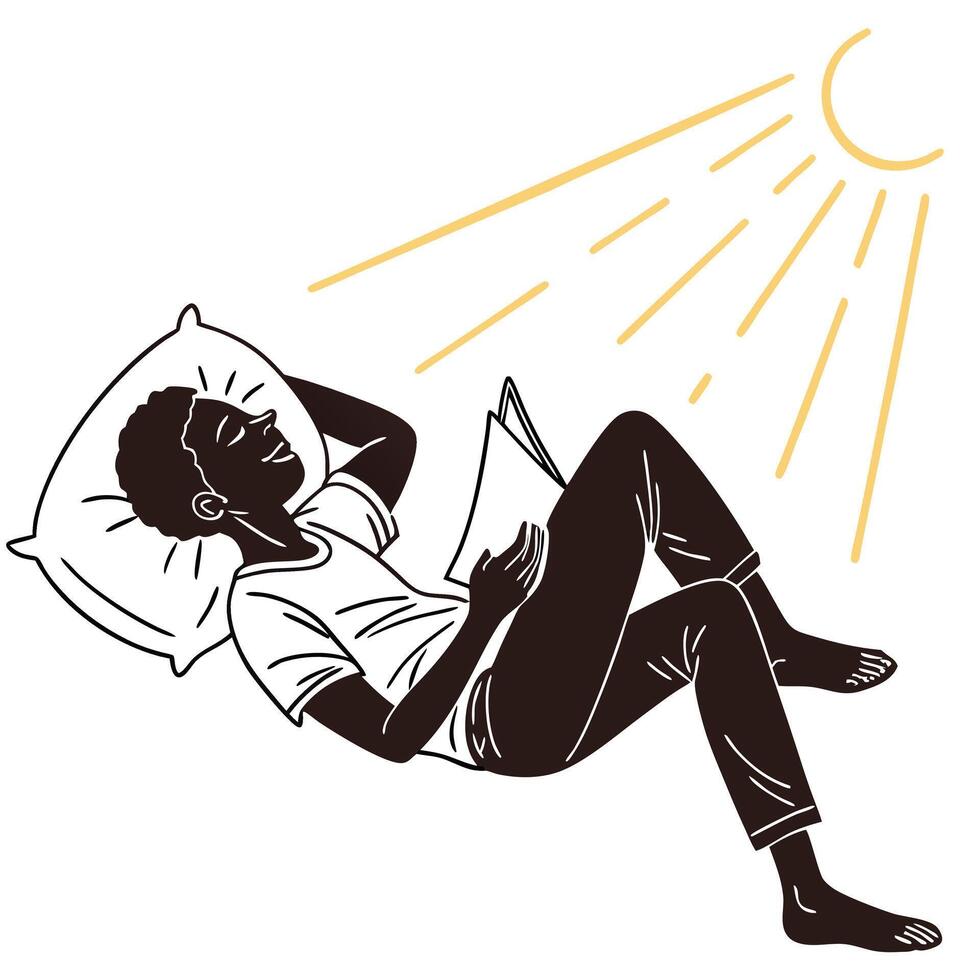 Man Reading Book In Sunlight vector