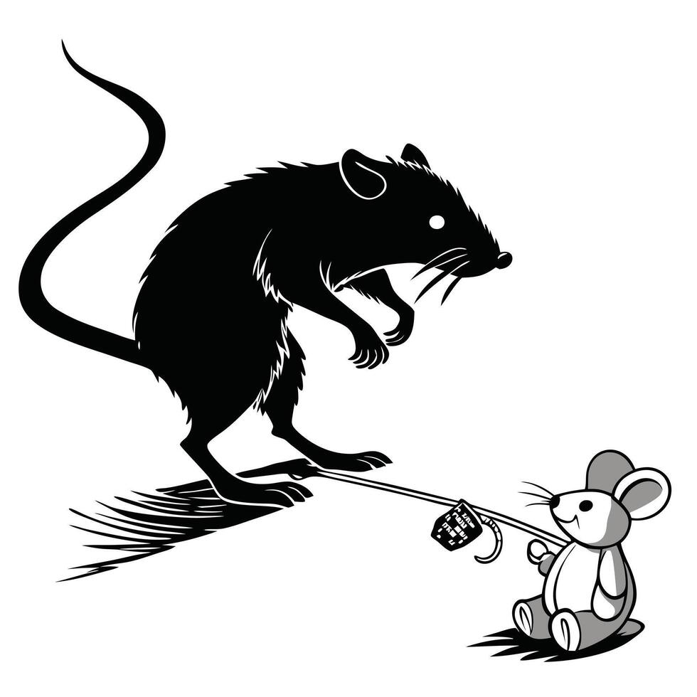 Monochrome Rat Toy Pull Cartoon vector
