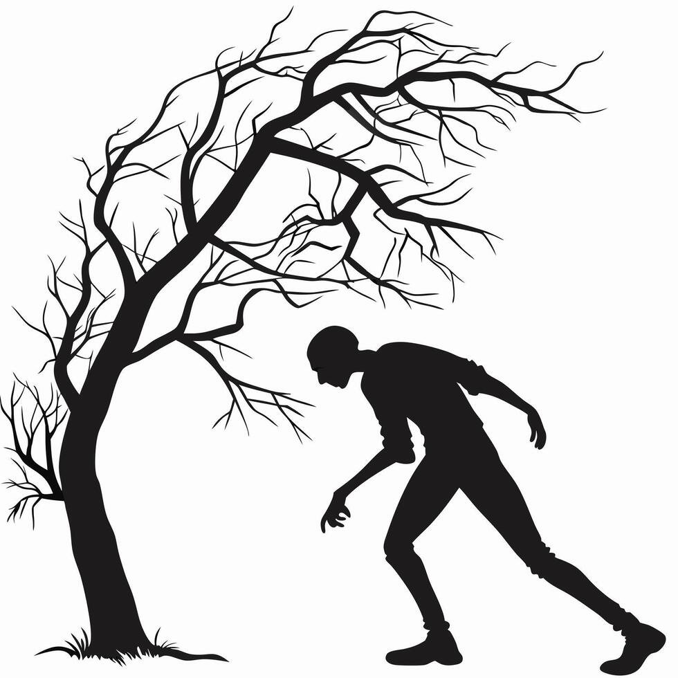 Man Leaning Into Wind Black Silhouette vector