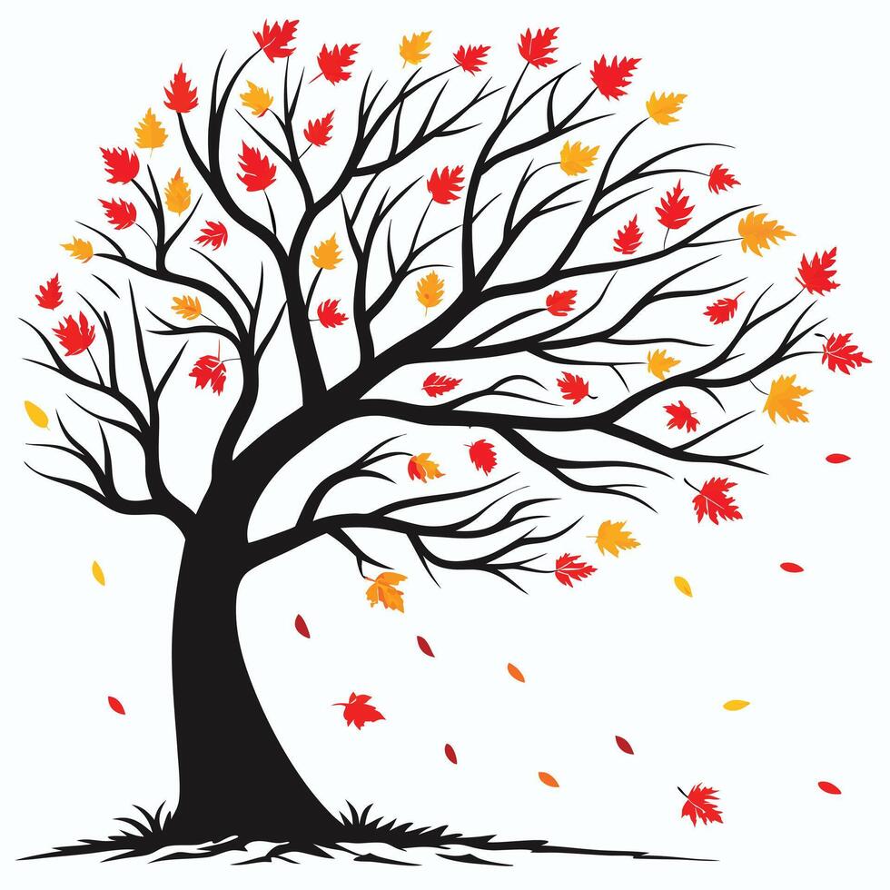 Falling Leaves Autumn Tree Illustration vector