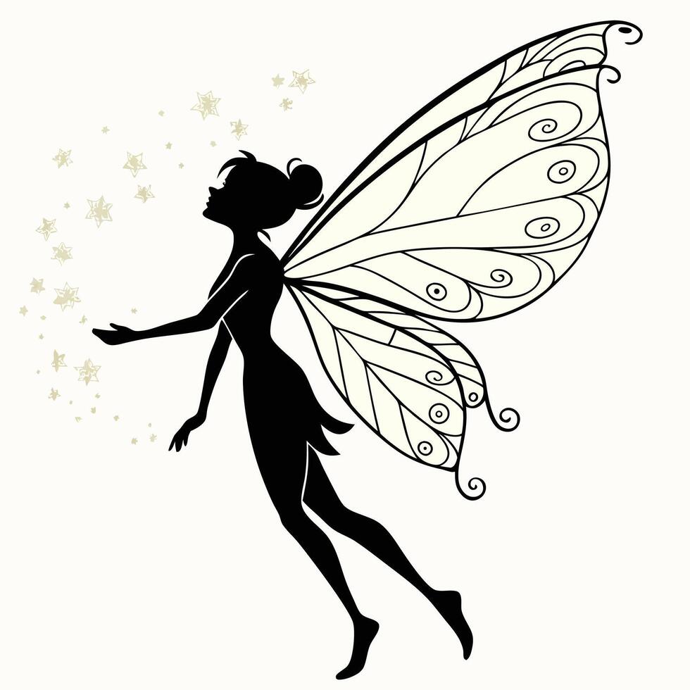 Fairy Silhouette With Star Dust Pattern vector