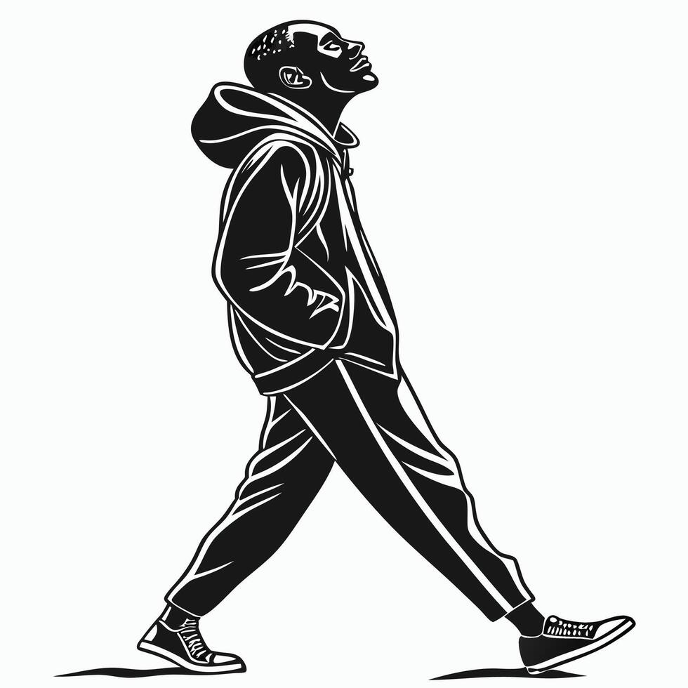 Man In Hoodie Walking Upwards Silhouette vector